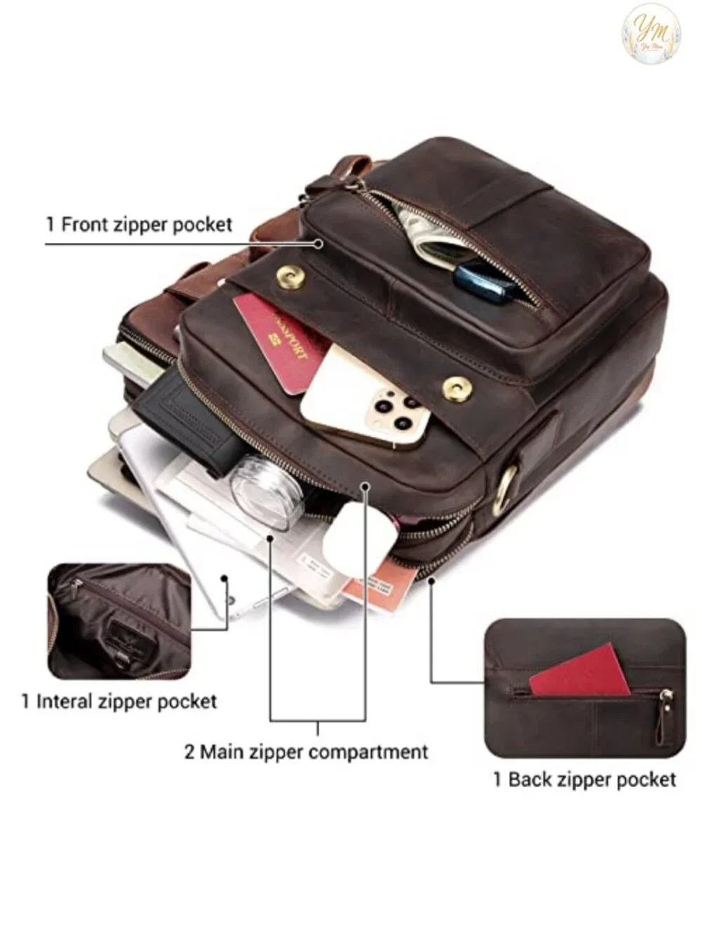 Genuine Leather Flap Messenger Bag for Men Work Business